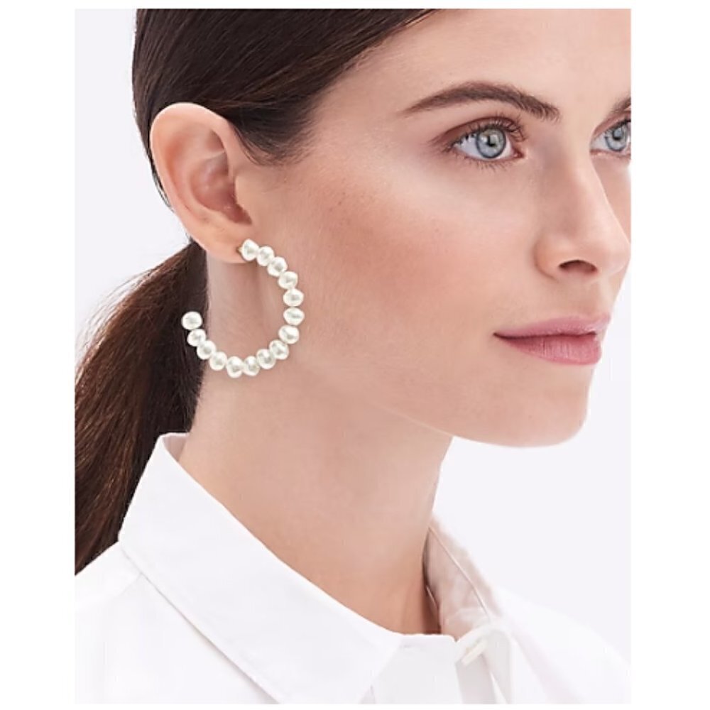 NEW J. Crew Pearl Hoop Earrings, Lightweight